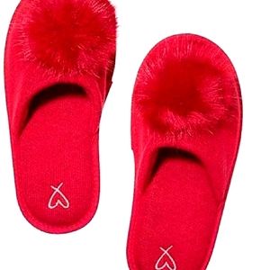 NWT Victoria's Secret red pompom slip ons